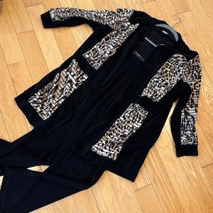 Chico's Travelers Leopard Print & Black Jacket & Black Pants Set Size 2